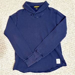 Ralph Lauren Rugby Shawl Button Toggle Pullover Ribbed Knit Blue Mens M